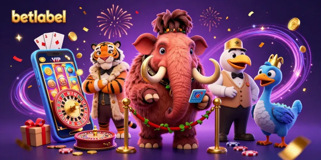 Experience the excitement of betlabel with an entertaining 3D casino scene featuring colorful games and characters.