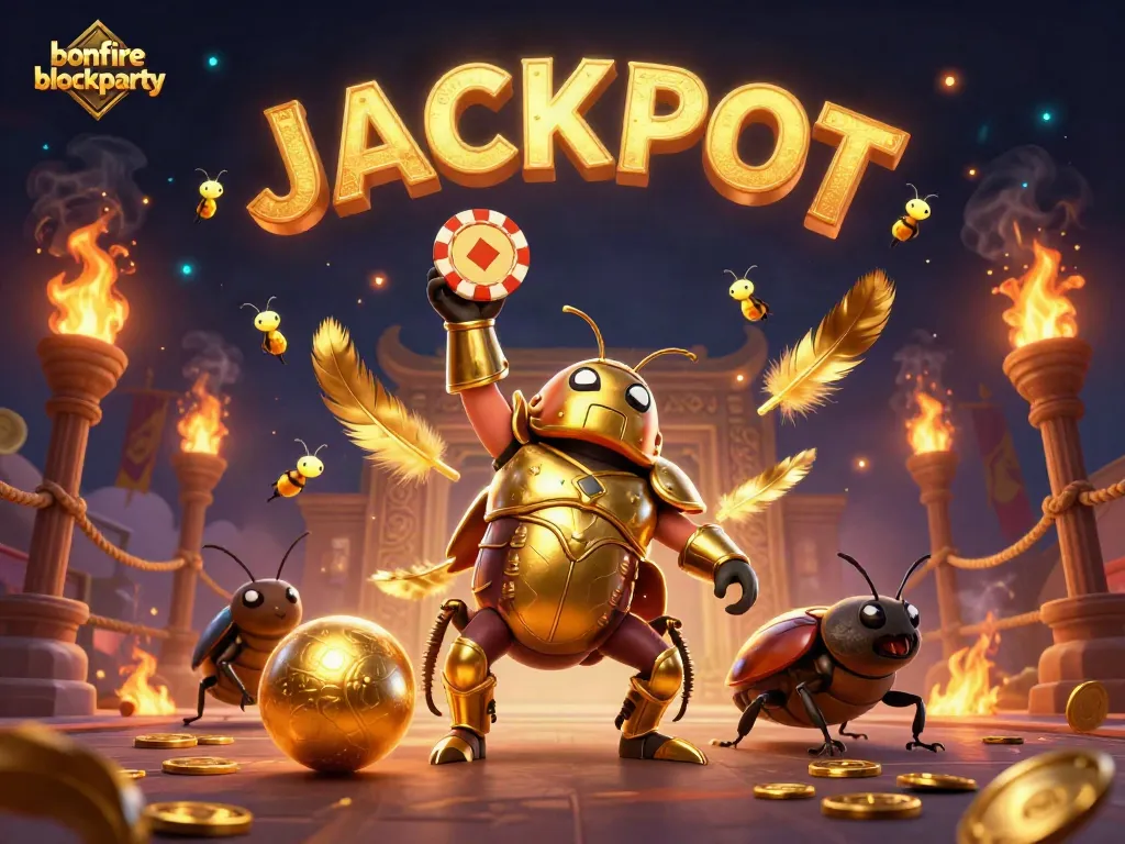 Experience the thrill of bonfireblockparty with a gladiatorial casino scene featuring a beetle champion
